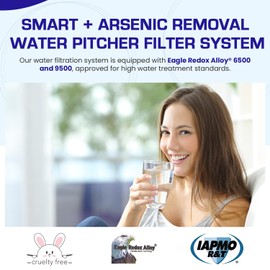 Crystal Quest Water Filter Pitcher - 12-Cup Capacity, Includes 1 Long-Life Filter, BPA Free, Meets NSF Standard 42 - Filters up to 2,000 Gallons – Smart + Arsenic Removal/Light Blue