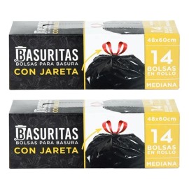 28 Bolsas De Basura Medianas Basuritas, 48x60 Cm, Pack 2x14                                                                                           