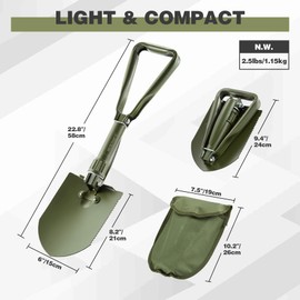 REDCAMP 23" Military Folding Camping Shovel w/Cover,Portable Shovel with High Manganese Steel, Tactical Entrenching Tool Tri-fold Handle Shovel for Camping Hiking Sand Mud Snow Beach, Green 2.5Lbs