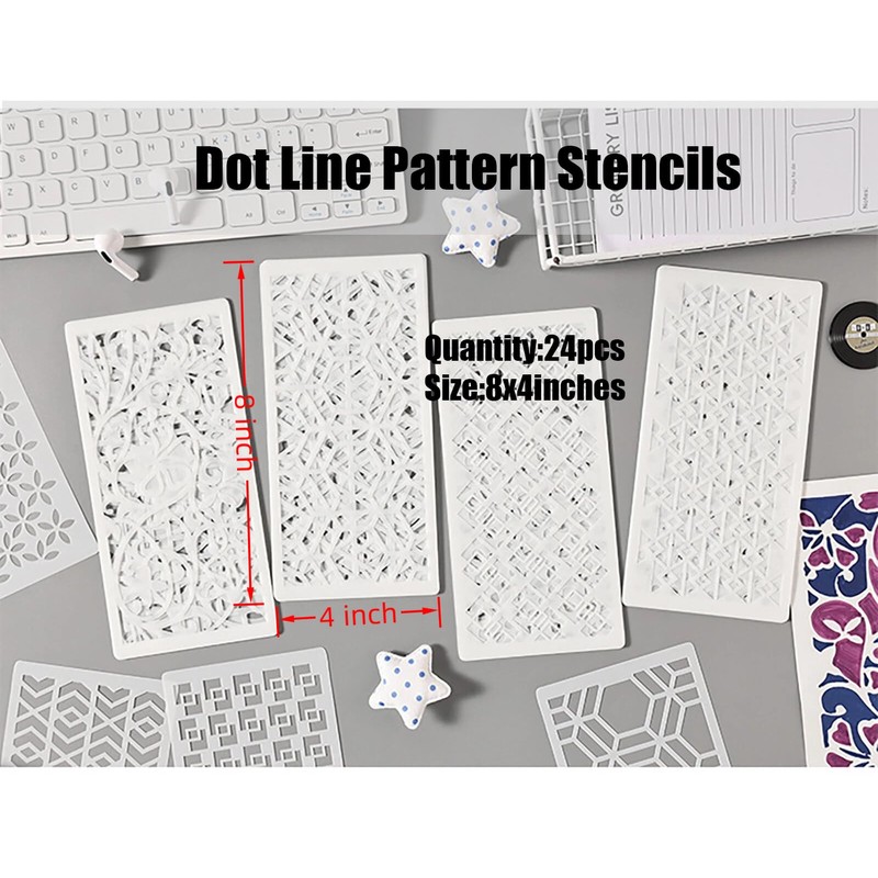 24Pcs Dot Line Pattern Stencils (8x4 Inches) – Reusable PET