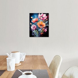 TISHIRON DIY Painting by Numbers Flowers in Watercolour Style, Painting by Numbers for Adults and Children with Brushes, Acrylic Painting by Numbers Kits on Canvas, Crafts, 16 x 20 Inches (Without