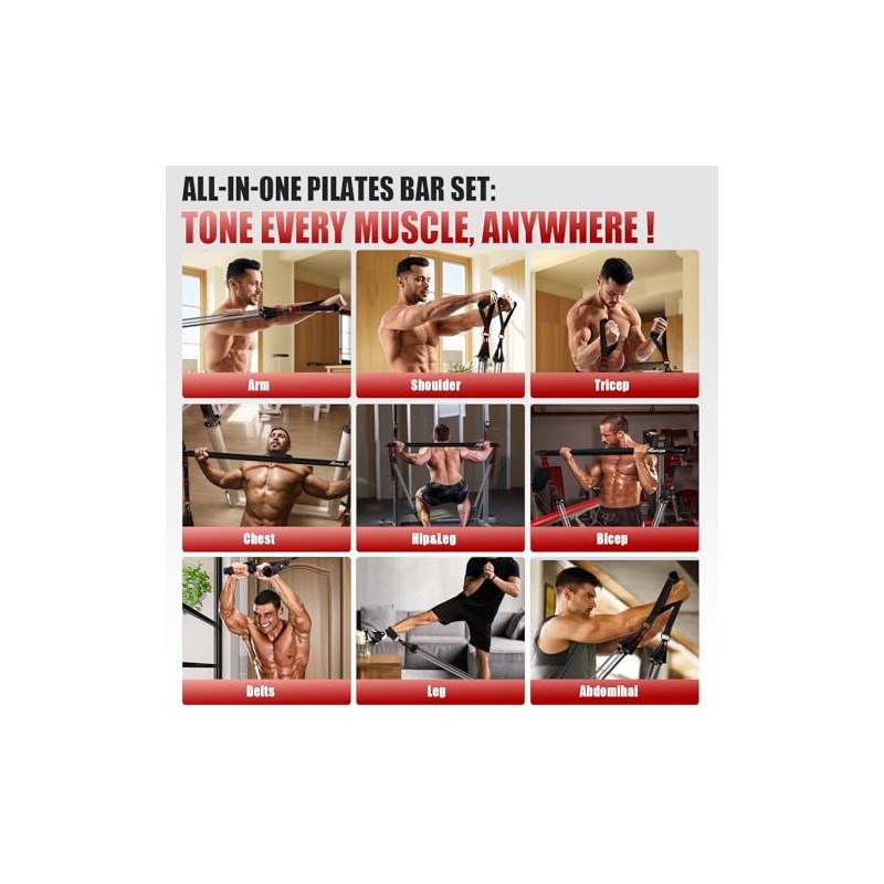 Kit de barra de pilates con bandas de resistencia, equipo