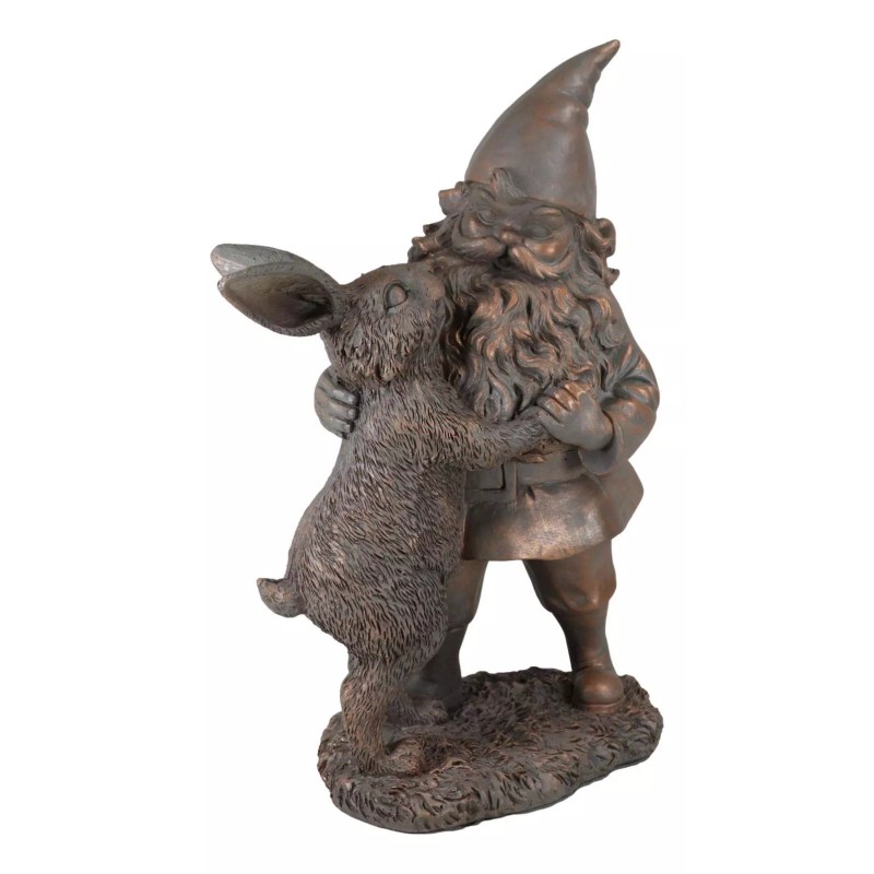 Whimsical Mr Gnome Dancing With Hare Rabbit Fairy Garden Figurine