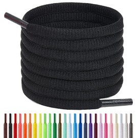 Handshop Half Round Shoelaces 1/4" - Oval Shoe Laces Replacements For Sneakers and Athletic Shoes Sports Black 30 inch (76cm)