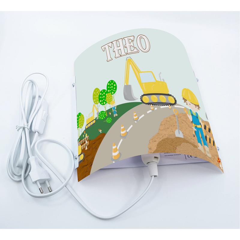 CreaDesign WA-1084, Bagger, Kinderzimmer Wandlampe personalisiert mit Namen, Nachtlicht/Schlummerlicht für