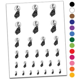 Radiant Peacock Elegant Bird Temporary Tattoo Water Resistant Fake Body Art Set Collection - White (One Sheet)