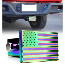 Xprite Aluminum 2" Trailer Tow Hitch Cover, Heavy Duty U.S. Flag Metal Emblem Guard, Trailer Hitch Accessories for Pickup Trucks, Cars, SUVs - Neo