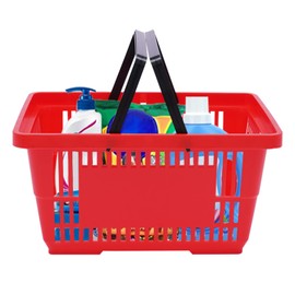 12PCS Red Plastic Shopping Baskets with Handles, Portable Retail Grocery Baskets with Handles, 21L Hand Shopping Baskets Set for Stores, Supermarket, Retail, Groceries Shopping Carrying