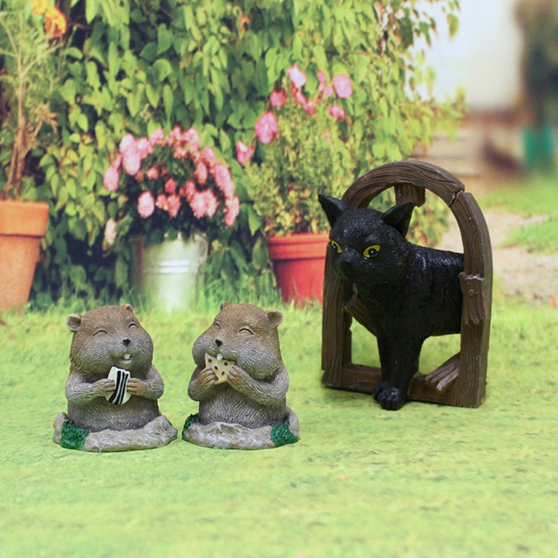 3 Pcs Gopher Ornaments Resin Simulation Animal Cat Gopher Garden