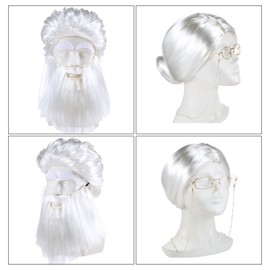 Yingzhao 12 Pcs Old Lady and Old Men Wig Costume Set 100 Days of School Costume for Cosplay Wig Caps Glasses Necklace(White)