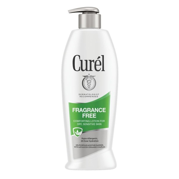 Curél Fragrance Free Comforting Moisturizer, Body Lotion, for Dry, Sensitive Skin, 13 Ounce, with Advanced Ceramide Complex, helps to Repair Moisture Barrier