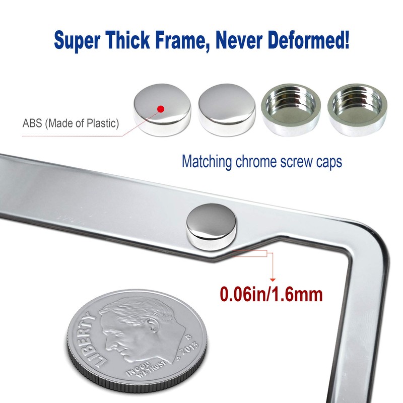 BGGTMO Stainless Steel License Plate Frames- 2 Pack Heavy Duty