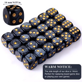 TecUnite 25 Pieces Colored Dice 6 Sided Dice Set, 6 Sided Standard Dices with Black Drawstring Storage Bag for Board Games, Parties, Math Learning, Dice for Classroom(Black,6 Sides)