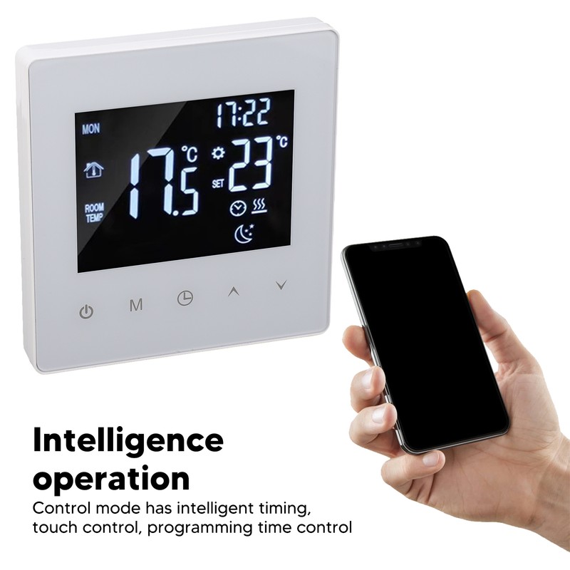 White Intelligent Thermostat Touch Screen 16A LCD Display Smart Temperature