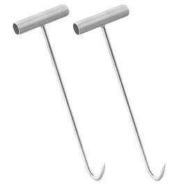 2 Pack Meat Hook, T Hooks, 11.8 Inch T Handle Meat Boning Hook, T Shaped Butcher Hooks for Kitchen Butcher Shop Restaurant BBQ Tool, High Temperature Quenching, High Strength, Silvery