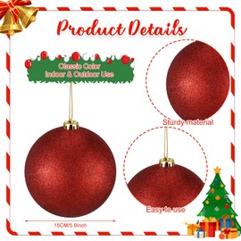 Liliful 5.9 Inch Large Outdoor Christmas Ornaments Plastic Jumbo Fillable Balls Ornament Big Xmas Tree Hanging Decoration for Home Outside Holiday Lawn Yard Party(Glitter Red,2 Pcs)