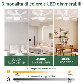 oxylops Ceiling Fan with LED Light, Diameter 40 cm, 6 Speeds, Quiet, App Control/Remote Control, E27 with Base Included, 3 Temperatures, Reversible for Summer/Winter, Installation without