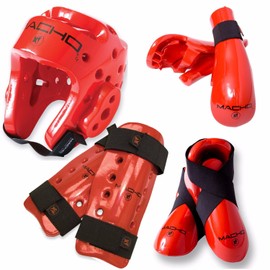 Macho Dyna 7 Piece Sparring Gear Set with shin Guards red Adult XLarge