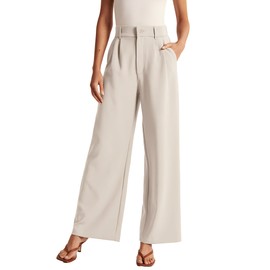 NOAHELLA Womens Wide Leg Pants High Waisted Business Casual Summer Dress Pants Palazzo Long Work Trousers with Pockets Beige S