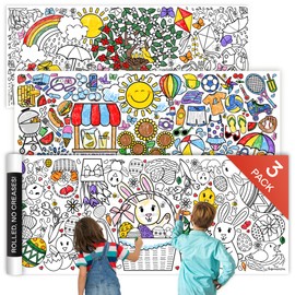 Tiny Expressions - 3-Pack Large Holiday Coloring Tablecloth for Kids - Easter, Spring, Summer Themes - Rolled, No Creases 30" x 72" Coloring Poster - Seasonal Activities & Crafts for Kids
