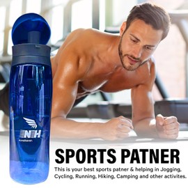 novahaven Water Bottle, with Integrated Money Compartment, Shockproof, Lightweight, BPA-Free, for University, Work and Outdoor (Blue)