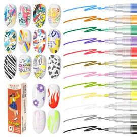 TEIHWAL 12 Colors Nail Art Pens Nail Polish Pens Set Acrylic Paint Markers Quick Drying Nail Art Drawing Graffiti Pen for Home DIY Nail Art Design