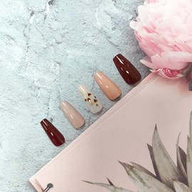 Valentines Press on Nails Medium Coffin Fake Nails with Love Heart Design Full Cover False Nails Cute Pink Heart Artificial Nails Valentines Day Stick on Nails for Women Girls 24 Pcs