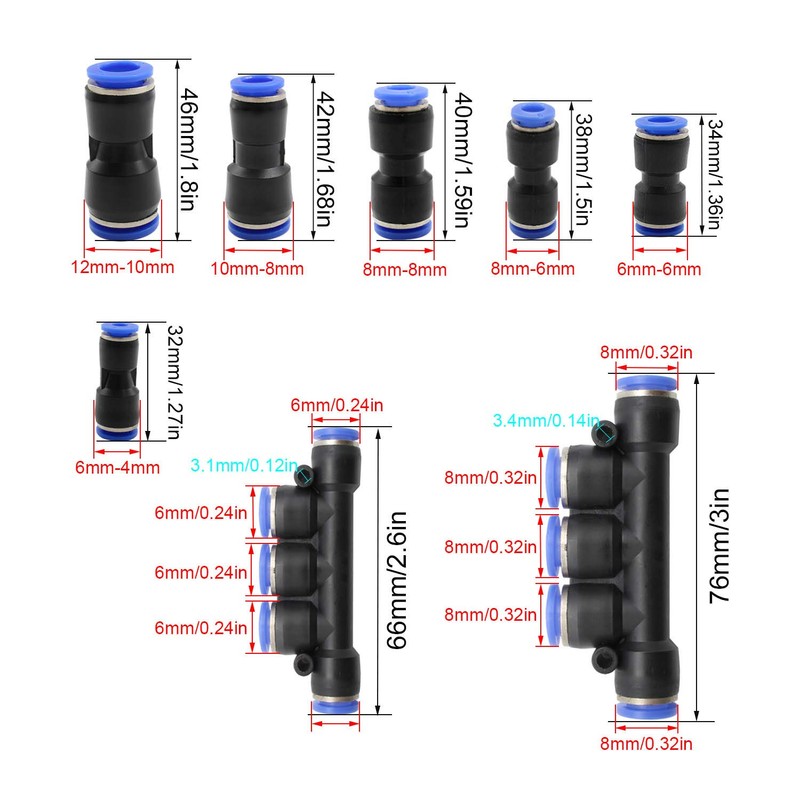 26 pieces 8 shapes air push-in fitting connector, pneumatic connector,