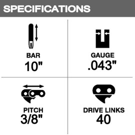 Yutacorex 3PCS 10 Inch Chainsaw Chains and Guide Bar Replacement Chain for EGO MPS1001,PSA1000, For WORX WG322 WG322.9 WG323,For XCU06Z,10'' Chain- 3/8'' .043'' 40 Drive Links (2 Chain+1 bar）