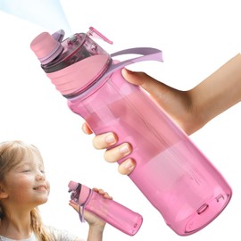 CUPYUOOU 22OZ Misting Water Bottle, 2-in-1 Mist and Sip Water Bottles, Mist Water Bottle for Drinking, Great for Hiking/Running/Outdoor Activity, BPA-Free & Leakproof, Pink