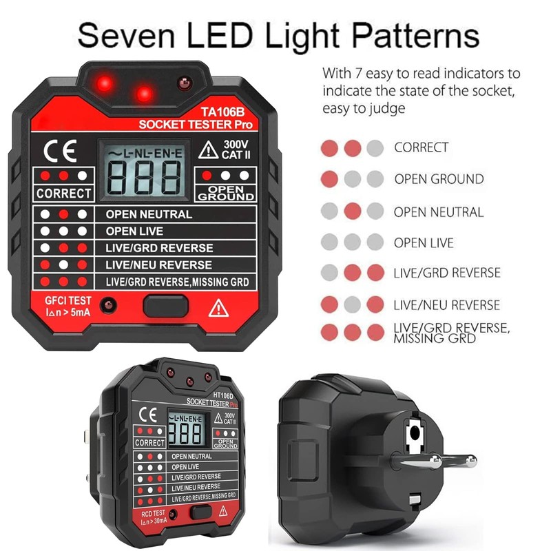 Socket Tester with Voltage Display Socket Automatic Circuit Polarity Voltage