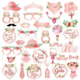 Denipry Bridal Shower Photo Props Bachelorette Photo Wedding Booth Props Pastel and Pink Party Accessories Hen Do Engagement Proposal Parties Supplies Cute Selfie Glitter Decorations 33 Pcs