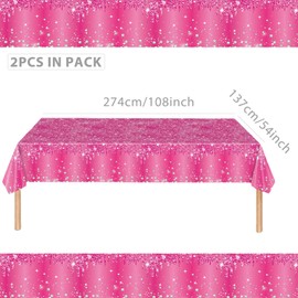 Mienocol 2pcs Hot Pink Table Cloth Party Disposable Tablecloths,137 x274cm Shiny Glitter Diamond Rose Red Party Rectangular Dining Table Cover for Baby Shower,Wedding,Birthday,Girls Party Table Décor