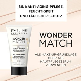 Eveline Cosmetics WONDER MATCH 3-in-1 Anti-Aging Make-up Primer Serum | Hydratisierend, Nährend & Aufhellend | Vegane Formel mit Peptiden, Squalan & Hyaluronsäure | SPF 20