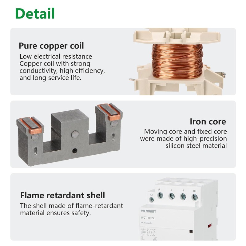 Wengart Compact AC Contactor WCT-50, 2NO2NC AC230V 50A, Built for
