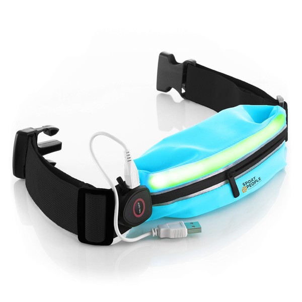 sport2people LED Reflective Running Belt Pouch with USB Rechargeable Light, Reflective Running Gear for Men, Women,Phone Holder for Runners,Visibility Running Safety Lights Belt for Safe Night Running