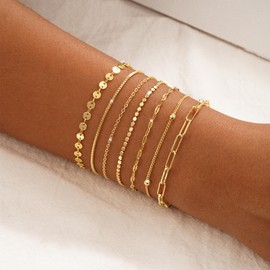 BERISO Gold Bracelets for Women, Elegant Adjustable 14K Gold Plated Bracelet Stackable, Trendy Minimalist Dainty Gold Bracelet for Everyday Wear