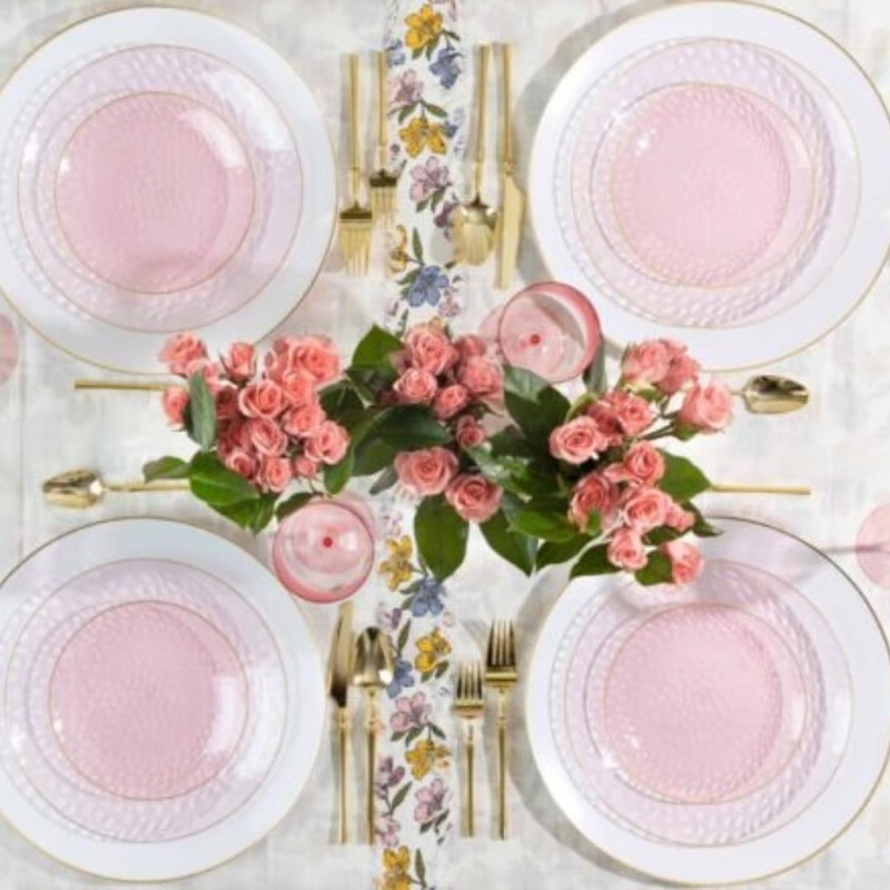 Blue Sky Organic Hammered Pink Gold Rim Plates - 10