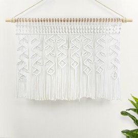 Lush Decor Boho Macrame Leaf Cotton Valance/Kitchen Curtain/Wall Decor, 30" L x 40" W, White