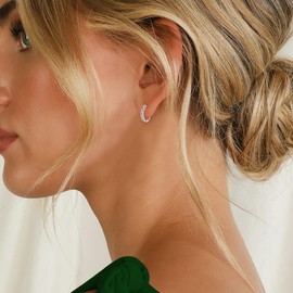 Cosol Silver Daisy Hoop Earrings for Women, Flower Small Hypoallergenic Dainty CZ Colorful Floral Statement Huggie Jewelry Gifts Silver-Tone