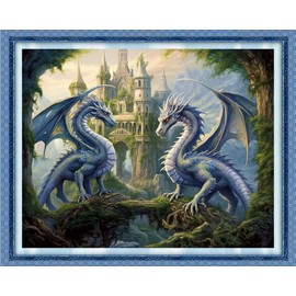 DMCVIVR Stamped Cross Stitch Kits for Adults Beginners Embroidery Kits 11CT Needlepoint Kits Cross Stitch Patterns Embroidery Patterns-Dragon Castle 16x20 inch