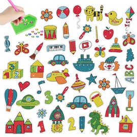 WAKALEE 46pcs 5D Diamond Art Stickers Arts and Crafts Creative Cute Art Paint Kits for Kids Ages 4-6 6-8 8-12 Boys Girls DIY Stickers Toys