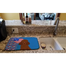 Caroline's Treasures WDK5272DDM Toy Red Poodle USA American Dish Drying Mat Absorbent Dish Drying Mat Pad for Kitchen Counter Dish Drainer Mat for Countertop, 14 x 21", Multicolor