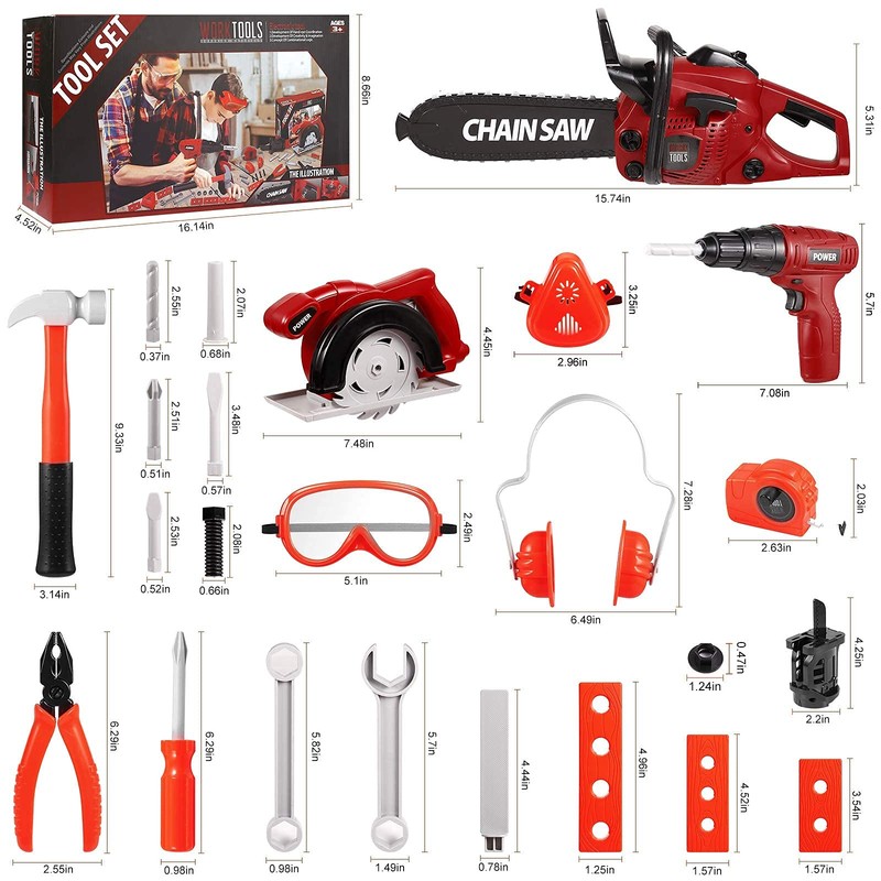 Vextronic Kids Tool Set 36 PCS with Toy Chainsaw Electronic