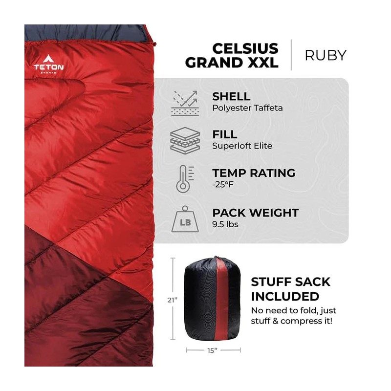 Teton Celsius XXL -25F Degree Sleeping Bag, Cold-Weather Sleeping Bag