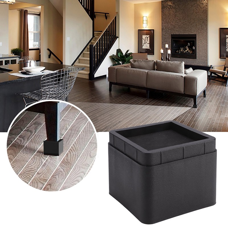 4PCS Durable Stackable Bed Risers Black Square MoisturE proof Insect