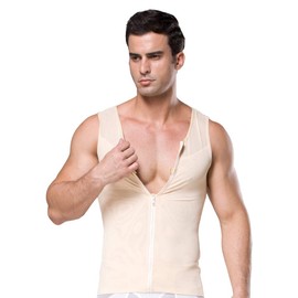 BaronHong Original Zip Up Men's Chest Compression Shirt for Hiding Gynecomastia Moobs, Naked