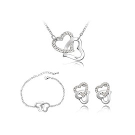 Jewellery Set Silver 925 Women's Shiny Crystal Heart Shape Chain Necklace Earrings Bracelet Jewellery Sets Gifts for Women, Silver and stainless steel, Rhinestone