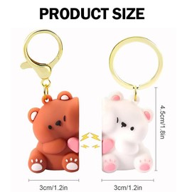 Cute Couple Keychain, 2PCS Mini Kawaii Cartoon Statue Bears Panda Figurine Key Chains for Women Girl Car Purse Backpack Keys Gifts Decoration Accessories