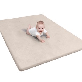 Mummentos Baby Play Mat for Floor - 1.3” Thick Memory Foam, 59" x 79" Large Crawling Mat for Infant & Toddler, Soft Non-Toxic Crawling Mat, Easy to Clean, Non-Slip Reversible Design - (Beige Cream)